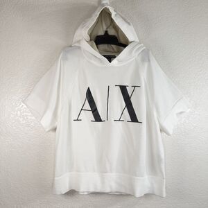 Armani Exchange A|X Cropped Hoodie Shirt XS White Short Sleeve 100% Cotton